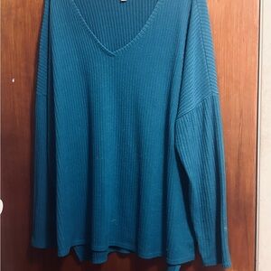 Time and Tru Teal Ribbed Knit Top